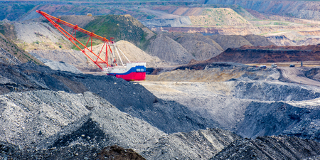 Dragline on open pit coal mine in Russia