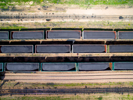 Top view of a train loaded with coalの写真素材