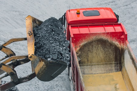 Truck loading with ground at a gold mining factoryの写真素材