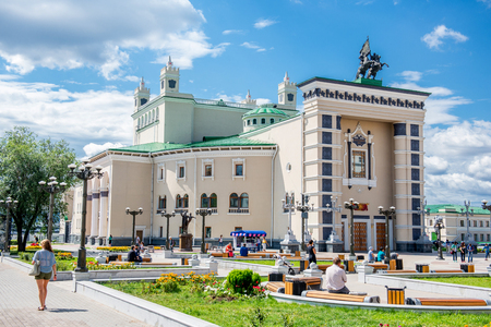 Ulan-Ude, Russia - July 30th 2014: Buryat State academic opera and ballet theater of the Order of Lenin of Gombo Tsyrenzhapov on Theatre Square.のeditorial素材