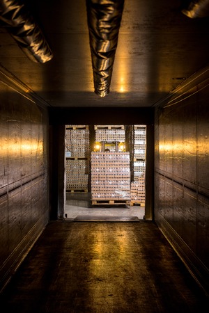 loading empty truck with goods from a storageの写真素材