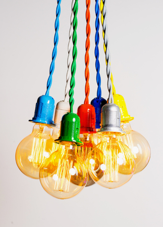 set of colorful retro lamps