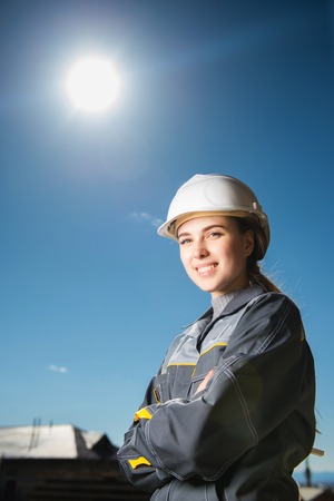 Female worker at a constructionの写真素材