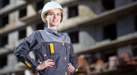 Female worker at a constructionの写真素材