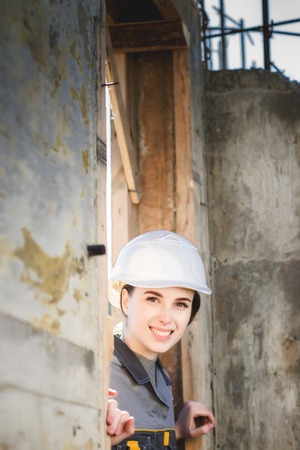 Female worker at a constructionの写真素材