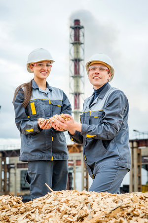 Paper mill factory workersの写真素材