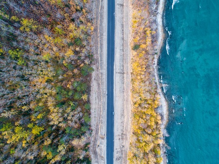 aerial view road shore