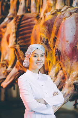 Raw meat production factory workerの写真素材