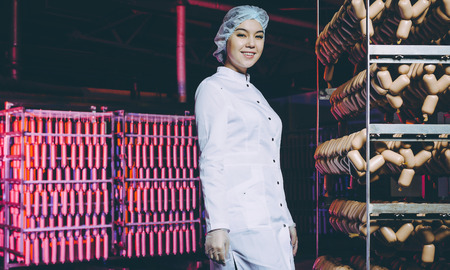 Sausage meat factory production worker