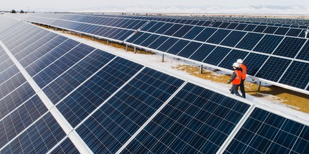 solar power station workerの写真素材