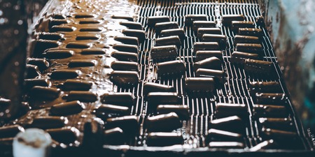 chocolate candy making process in factoryの写真素材