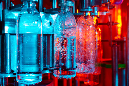 Water bottling line for processing and bottling pure spring waterの写真素材