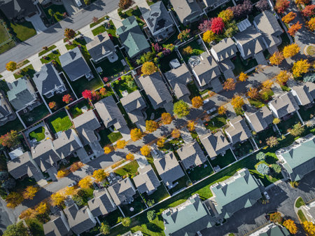 spokane neighborhood homes aerial view autumnの写真素材