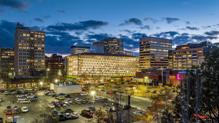 spokane sunset downtown tower main streetの写真素材