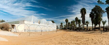 Panoramic view of greenhouses in Israel. Research agricultural center in the northwestern Negevの写真素材