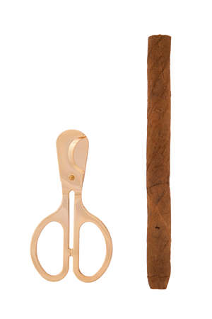 cutter with a cigar on a white backgroundの写真素材