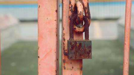 Rusty Padlock on The Fenceの写真素材