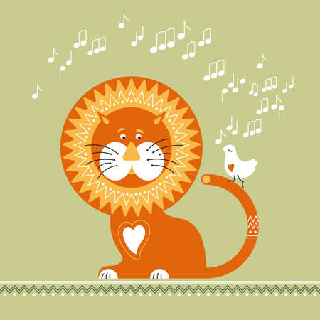 Lion listens to the singing of the White Birdのイラスト素材