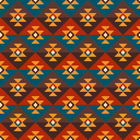 Geometric Pixel Seamless Pattern in Traditional Aztec Style. EPS availableのイラスト素材