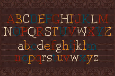 Knitted Latin Alphabet on Knitted Seamless Background.のイラスト素材