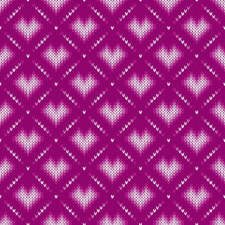 14 February Knitted Pattern with Hearts. St Valentine's Day Seamless Vector Backgroundのイラスト素材