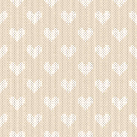 14 February Knitted Pattern with Hearts. St Valentine's Day Seamless Vector Backgroundのイラスト素材