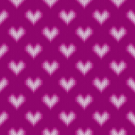 14 February Knitted Pattern with Hearts. St Valentine's Day Seamless Vector Backgroundのイラスト素材