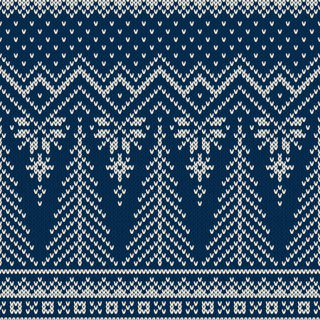Winter Holiday Seamless Knitted Pattern with a Christmas Trees. Knitting Sweater Design.のイラスト素材