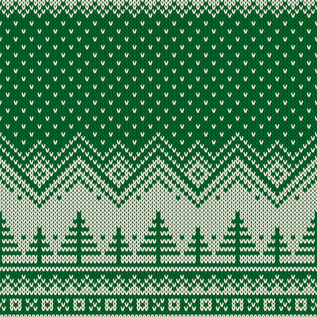 Winter Holiday Seamless Knitted Pattern with a Christmas Trees. Knitting Sweater Design. Wool Knit Texture.のイラスト素材