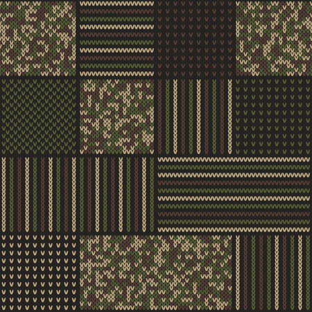 Abstract Knitted Pattern in Camouflage Style. Seamless Vector Background. Knitting Wool Sweater Design.のイラスト素材