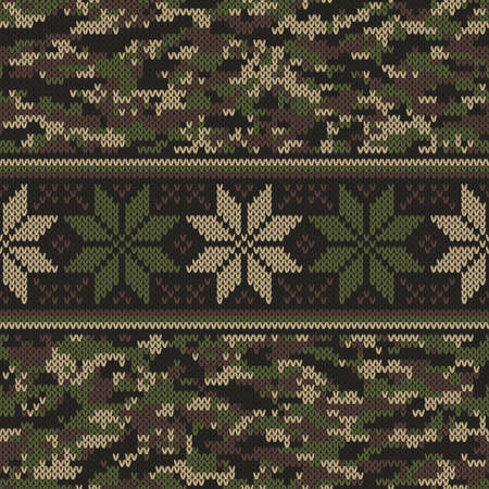 Camouflage Style Knitting Sweater Pattern Design. Seamless Vector Background. Wool Knit Texture Imitation.のイラスト素材