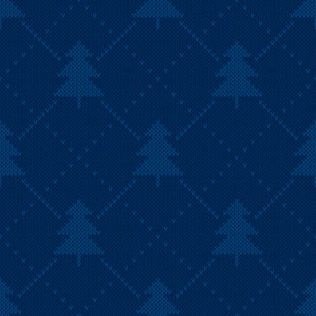 Winter Holiday Seamless Knit Pattern with Christmas Trees. Scheme for Knitted Sweater Pattern Design or Cross Stitch Embroidery.のイラスト素材