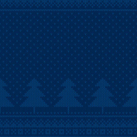 Winter Holiday Seamless Knit Pattern with Christmas Trees. Scheme for Knitted Sweater Pattern Design or Cross Stitch Embroidery.のイラスト素材