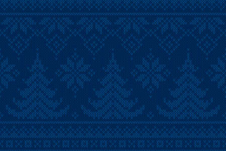 Winter Holiday Seamless Knit Pattern with Christmas Trees. Scheme for Knitted Sweater Pattern Design or Cross Stitch Embroidery.のイラスト素材