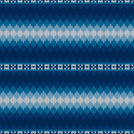 Fair Isle Style Sweater Knitted Pattern. Vector Seamless Knit Texture Imitation with Shades of Blue Colors.のイラスト素材