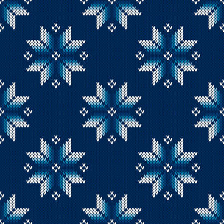 Winter Holiday Seamless Knitted Pattern with Snowflakes. Christmas and New Year Design Background. Knitting Sweater Design.のイラスト素材