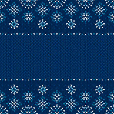 Winter Seamless Knitted Pattern with Snowflakes. Winter Design Background with a Place for Text. Knitting Sweater Design.のイラスト素材