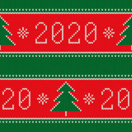 New Year 2020. Winter Holiday Seamless Knitted Background. Wool Knit Texture Imitation.のイラスト素材