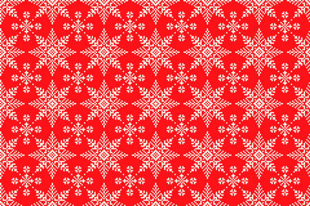Winter Holiday Pixel Pattern. Seamless Snowflakes Ornament. Scheme for Knitted Sweater Pattern...
