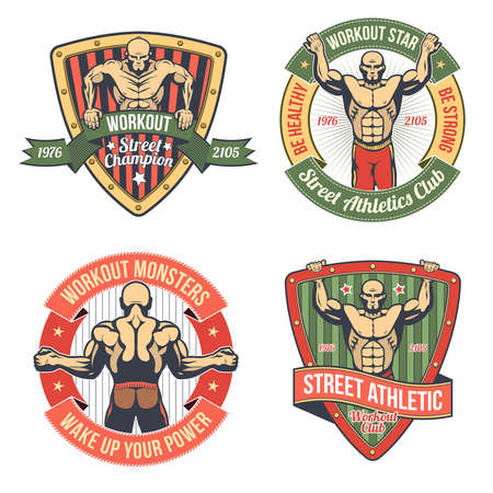 Retro emblem of athletic club. Street workout logo.のイラスト素材