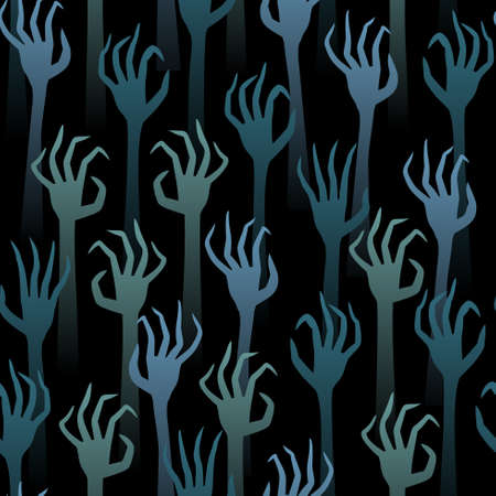 Seamless pattern dead hands on a dark background are drawn up. Suitable for Halloween Decorations.のイラスト素材