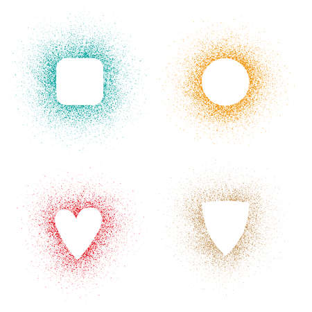 Spray decoration frames on a white background in the form of circle square heart and shield.のイラスト素材
