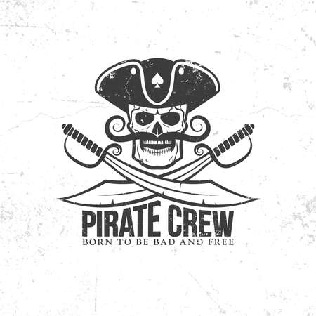 Jolly Roger tattoo - pirate skull with a mustache, with swords on a white background. Grunge texture on separate layers and can be easily disabled.のイラスト素材