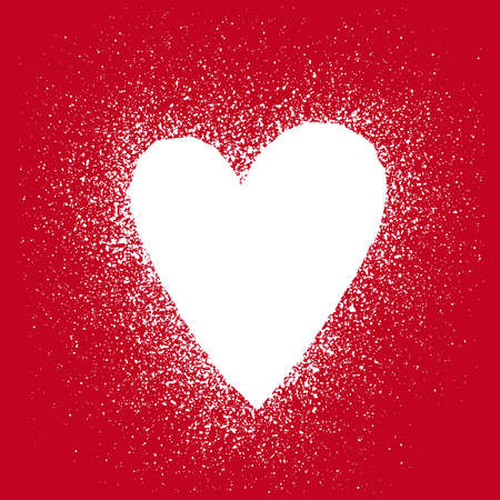 White silhouette of heart with a splashes on a red background - template frame for a valentines card. Vector illustration.のイラスト素材