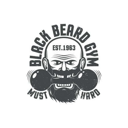 Black beard gym - grunge logo. Worn texture on a separate layer and can be easily disabled.のイラスト素材