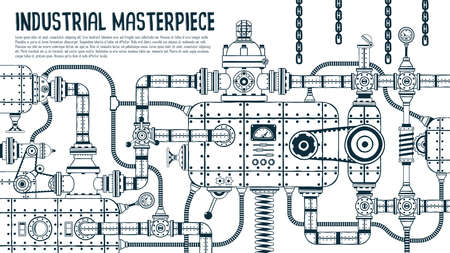 Big industrial steampunk machine with many details.のイラスト素材
