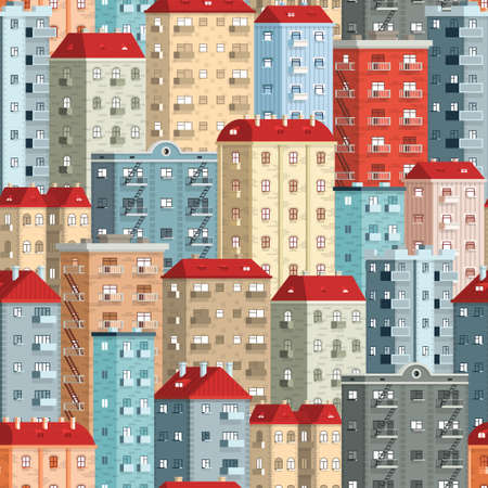 Colored European high-rise buildings - a seamless pattern. Included in swathes panel.のイラスト素材