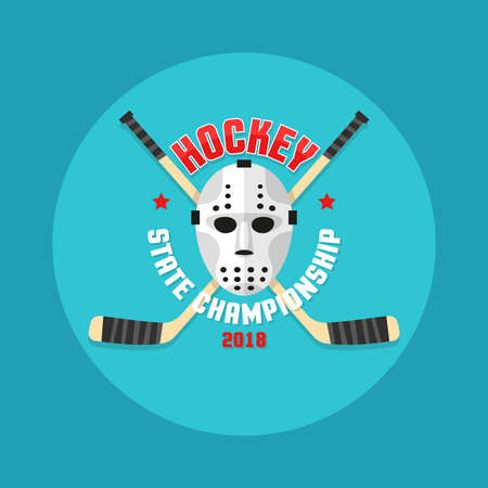 Hockey in a flat style with a goalkeeper's mask and crossed sticks.のイラスト素材
