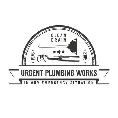 Simple retro plumbing services with plunger and pipe wrench.のイラスト素材