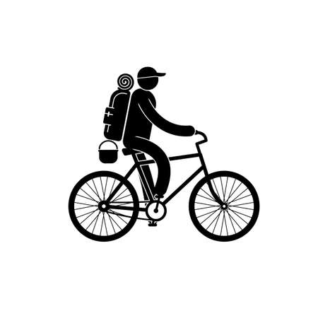 Pictogram tourist with large backpack rides bicycle.のイラスト素材